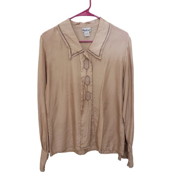 CT210 Ladies Vintage 100% Silk Gailord Long sleeve Button Down Shirt 6 - Picture 1 of 7